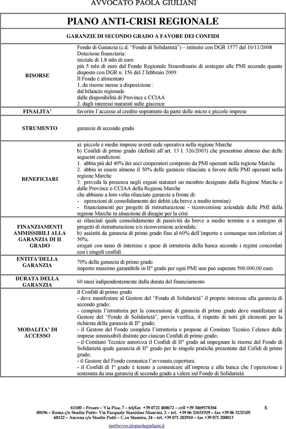 PMI secondo quanto disposto con DGR n. 156 del 2 febbraio 2009 Il Fondo è alimentato 1. da risorse messe a disposizione : dal bilancio regionale dalle disponibilità di Province e CCIAA 2.