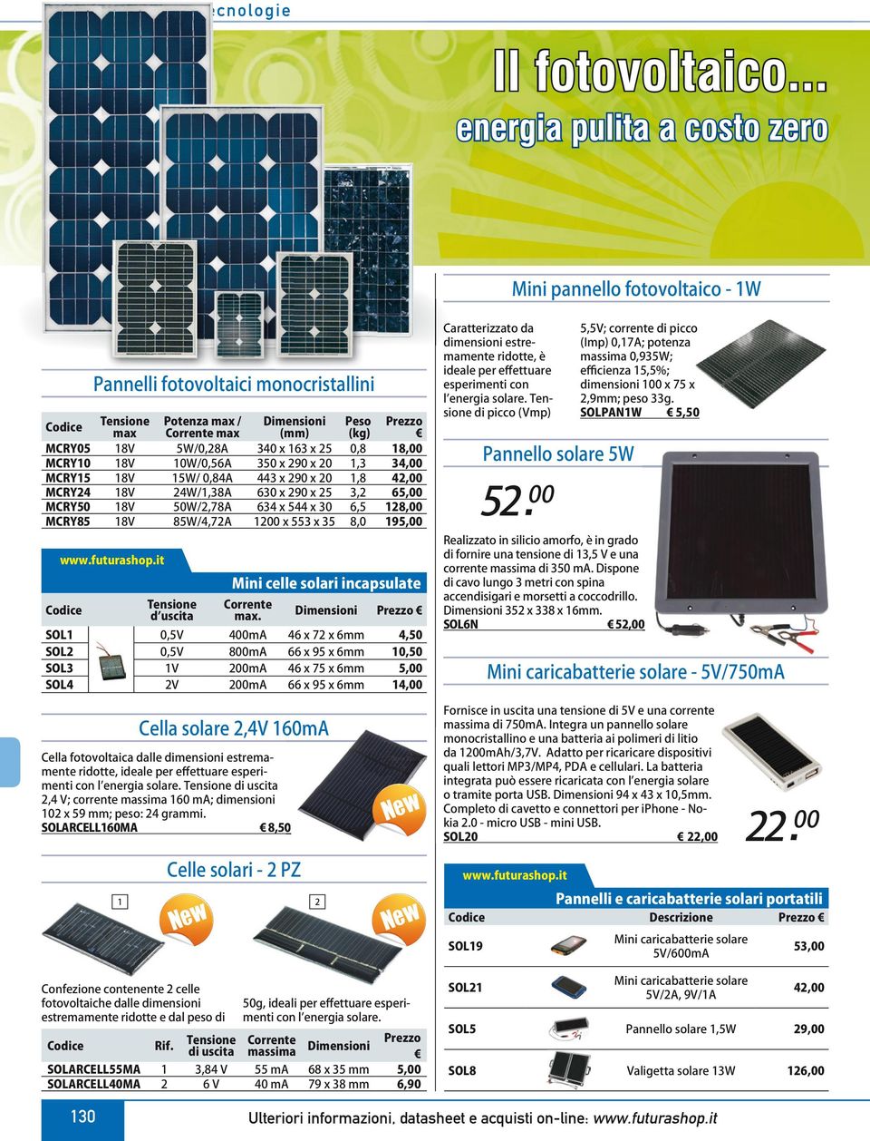 10W/0,56A 15W/ 0,84A 24W/1,38A 50W/2,78A 85W/4,72A Dimensioni Peso (mm) (kg) 340 x 163 x 25 0,8 350 x 290 x 20 1,3 443 x 290 x 20 1,8 630 x 290 x 25 3,2 634 x 544 x 30 6,5 1200 x 553 x 35 8,0 Prezzo