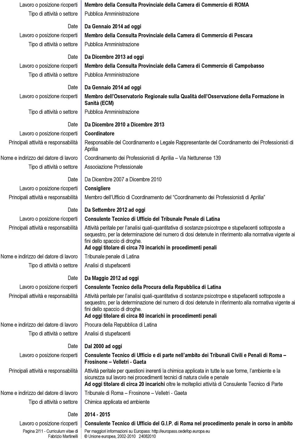 sulla Qualità dell Osservazione della Formazione in Sanità (ECM) Pubblica Amministrazione Da Dicembre 2010 a Dicembre 2013 Coordinatore Responsabile del Coordinamento e Legale Rappresentante del