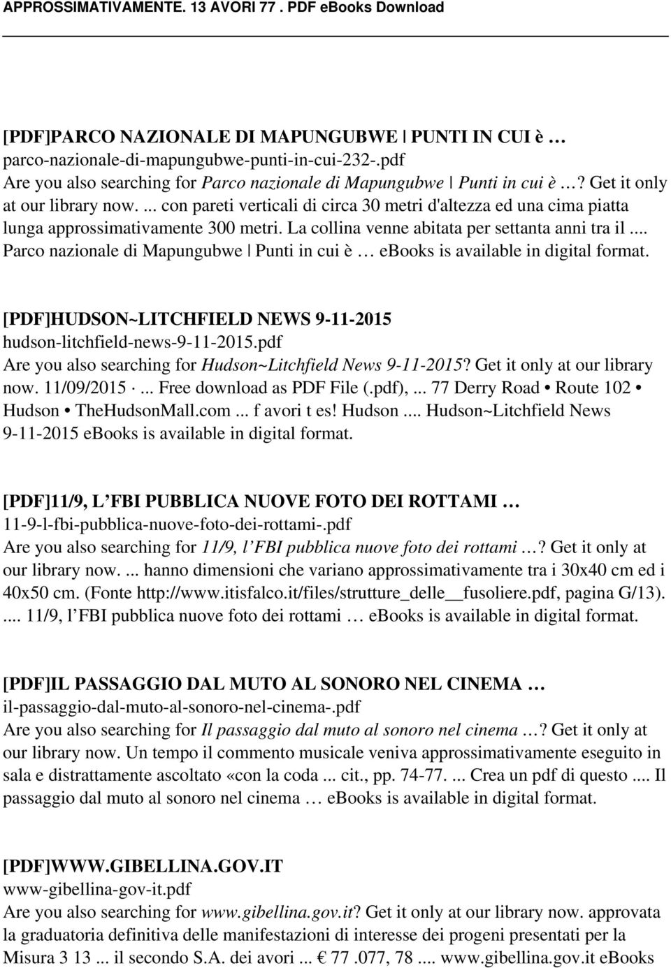 .. Parco nazionale di Mapungubwe Punti in cui è ebooks is available in digital format. [PDF]HUDSON~LITCHFIELD NEWS 9-11-2015 hudson-litchfield-news-9-11-2015.