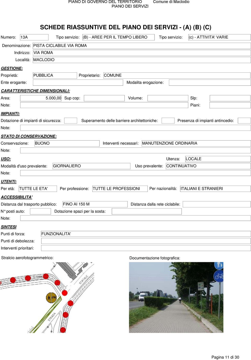 000,00 Sup cop: Volume: Slp: Conservazione: BUONO Interventi necessari: MANUTENZIONE ORDINARIA USO: Utenza: LOCALE Modalità d'uso prevalente: