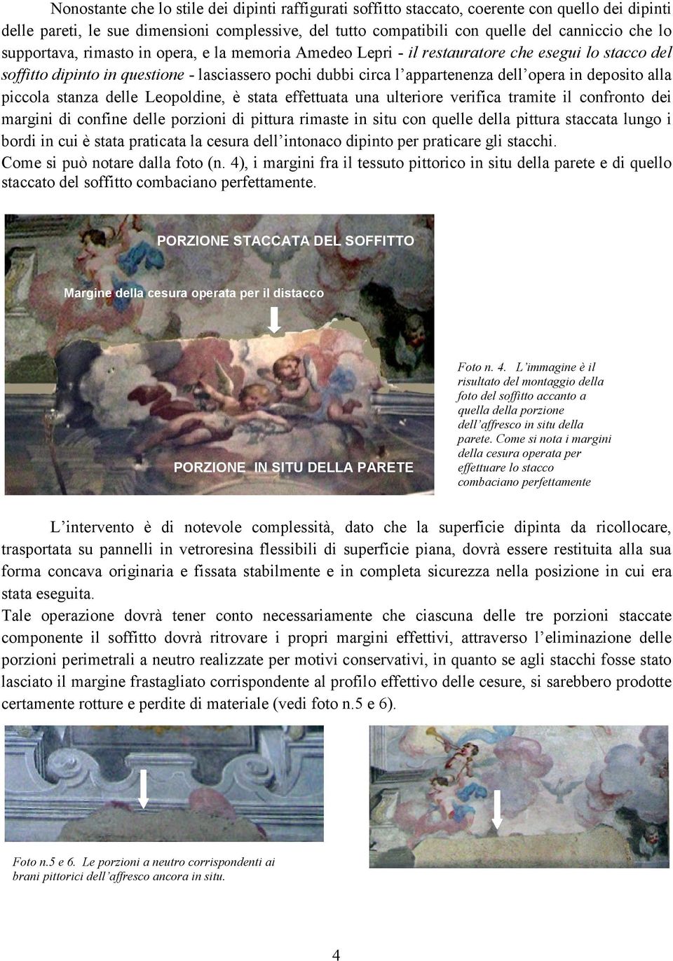 alla piccola stanza delle Leopoldine, è stata effettuata una ulteriore verifica tramite il confronto dei margini di confine delle porzioni di pittura rimaste in situ con quelle della pittura staccata