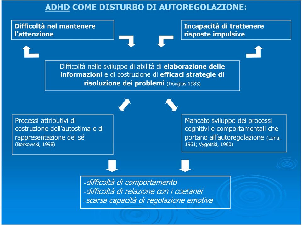 costruzione dell autostima e di rappresentazione del sé (Borkowski, 1998) Mancato sviluppo dei processi cognitivi e comportamentali che portano all