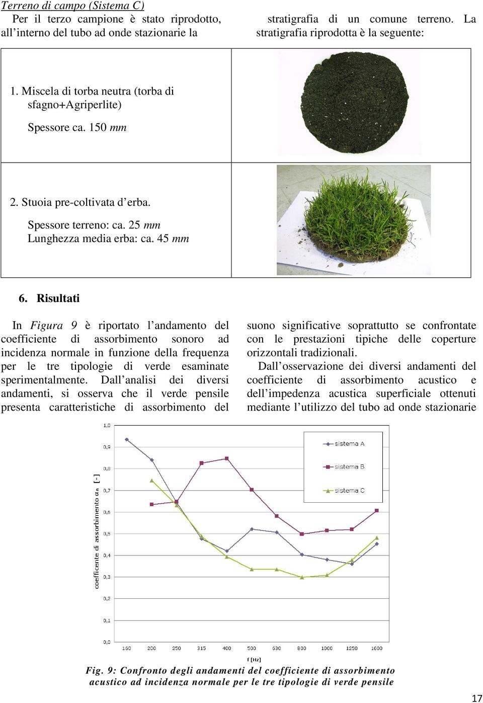 Risultati In Figura 9 è riportato l andamento del coefficiente di assorbimento sonoro ad incidenza normale in funzione della frequenza per le tre tipologie di verde esaminate sperimentalmente.