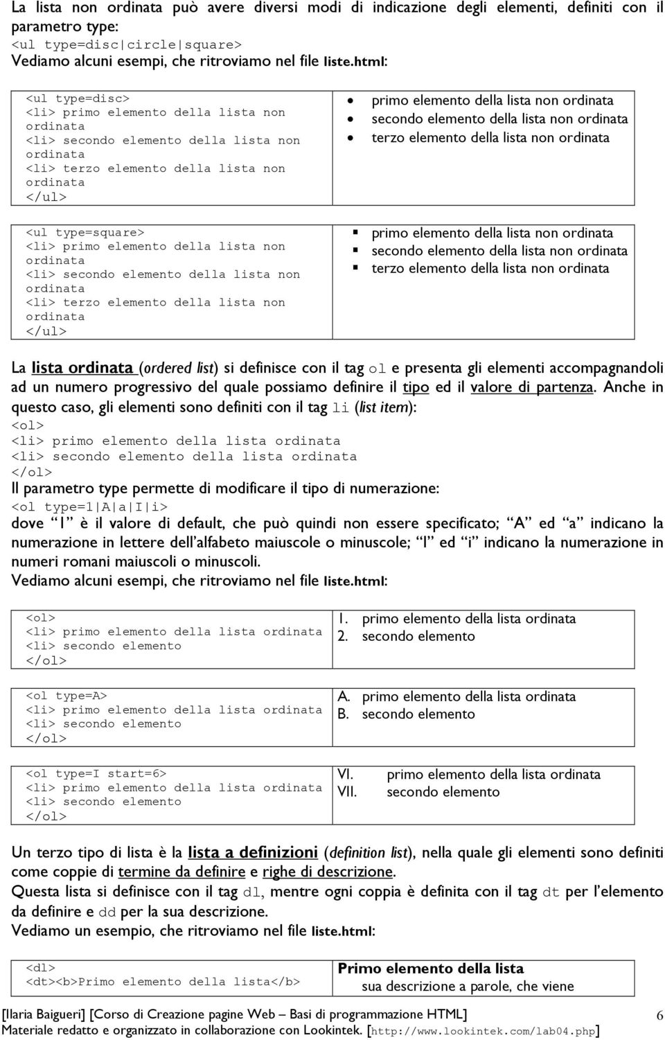 elemento della lista non ordinata <li> secondo elemento della lista non ordinata <li> terzo elemento della lista non ordinata </ul> primo elemento della lista non ordinata secondo elemento della