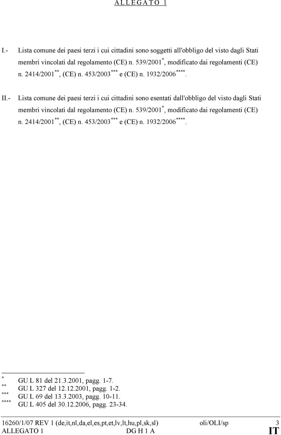 - Lista comune dei paesi terzi i cui cittadini sono esentati dall'obbligo del visto dagli Stati membri vincolati dal regolamento (CE) n. 539/2001 *, modificato dai regolamenti (CE) n.