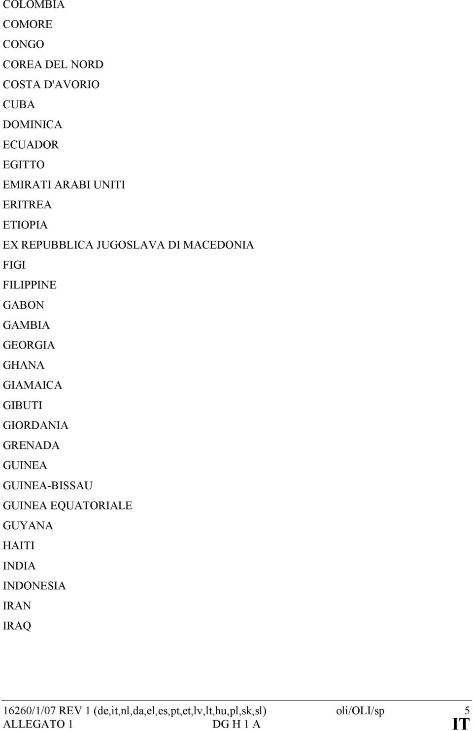 GIAMAICA GIBUTI GIORDANIA GRENADA GUINEA GUINEA-BISSAU GUINEA EQUATORIALE GUYANA HAITI INDIA