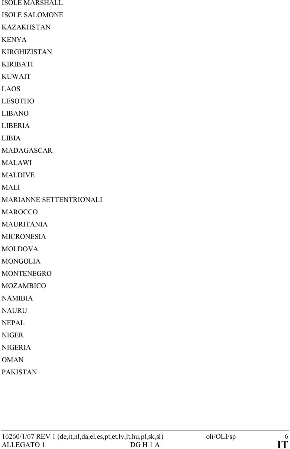 MICRONESIA MOLDOVA MONGOLIA MONTENEGRO MOZAMBICO NAMIBIA NAURU NEPAL NIGER NIGERIA OMAN