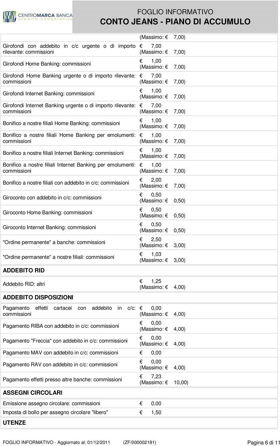 Internet Banking per emolumenti: Bonifico a nostre filiali con addebito in c/c: Giroconto con addebito in c/c: Giroconto Home Banking: Giroconto Internet Banking: "Ordine permanente" a banche: