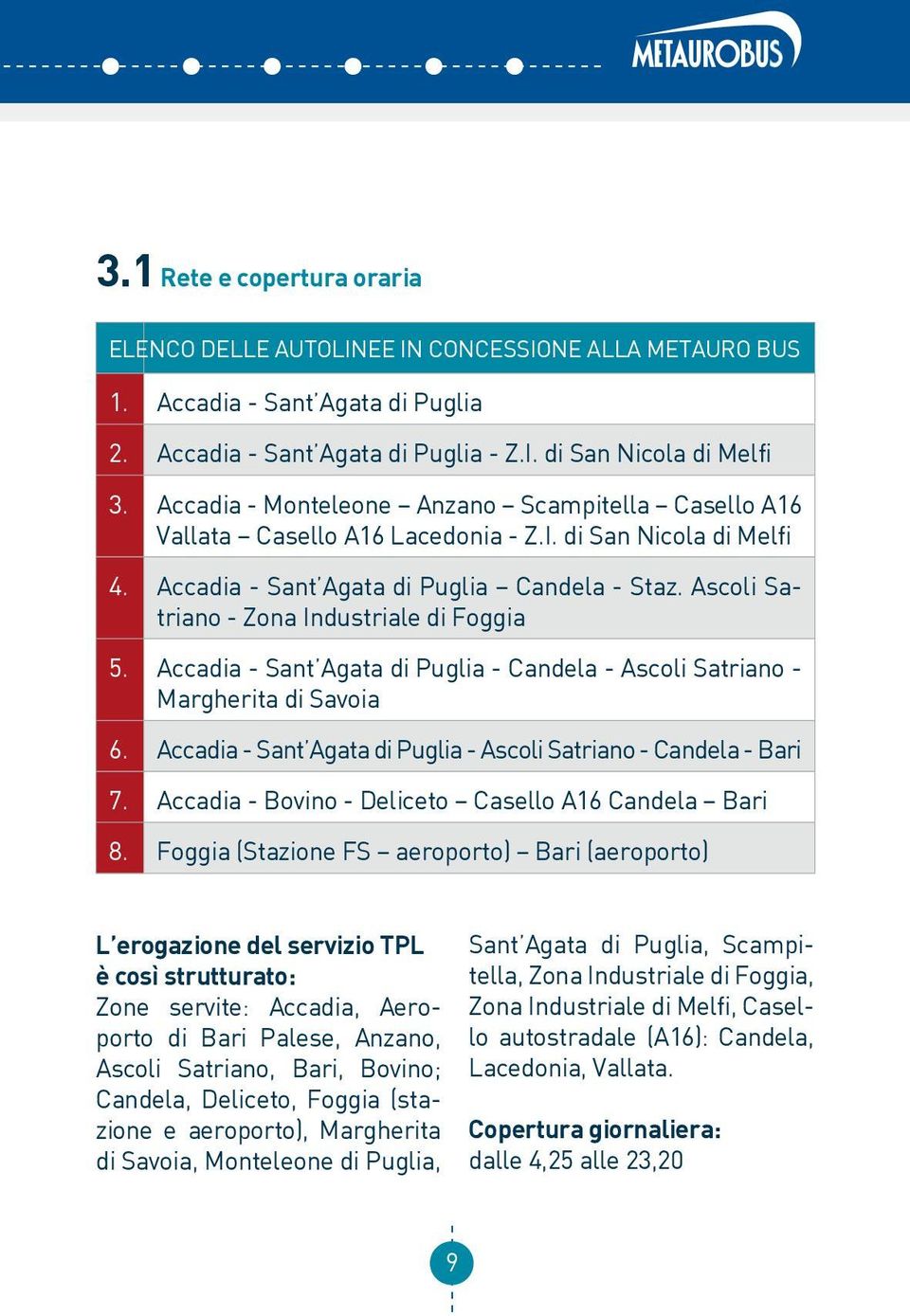 Ascoli Satriano - Zona Industriale di Foggia 5. Accadia - Sant Agata di Puglia - Candela - Ascoli Satriano - Margherita di Savoia 6.