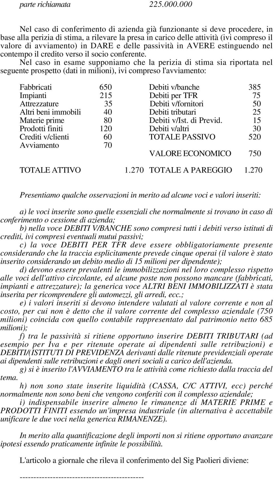 delle passività in AVERE estinguendo nel contempo il credito verso il socio conferente.