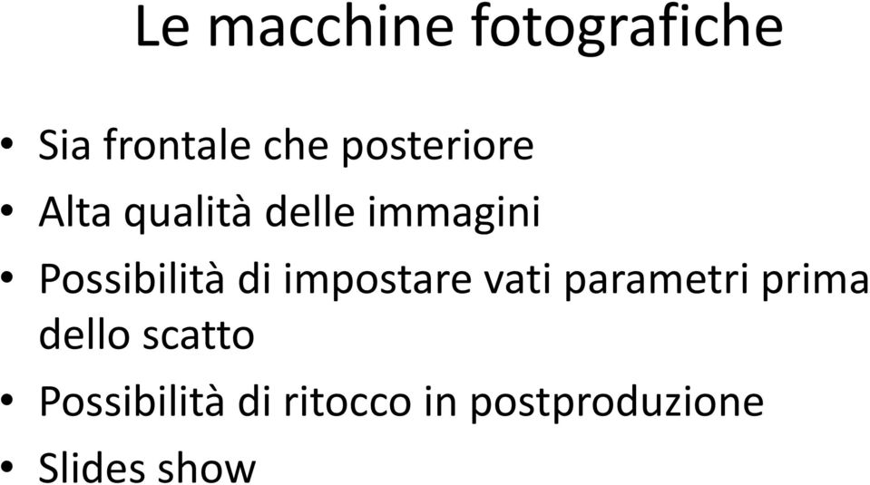 Possibilità di impostare vati parametri prima