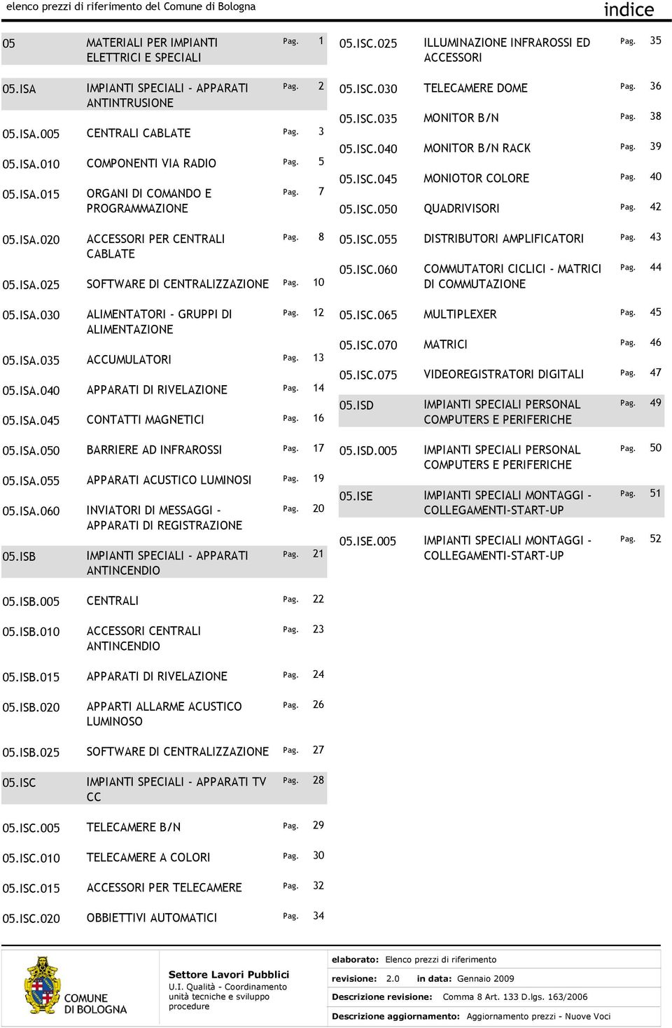 12 ALIMENTAZIONE 05.ISA.035 ACCUMULATORI Pag. 13 05.ISA.040 APPARATI DI RIVELAZIONE Pag. 14 05.ISA.045 CONTATTI MAGNETICI Pag. 16 05.ISA.050 BARRIERE AD INFRAROSSI Pag. 17 05.ISA.055 APPARATI ACUSTICO LUMINOSI Pag.