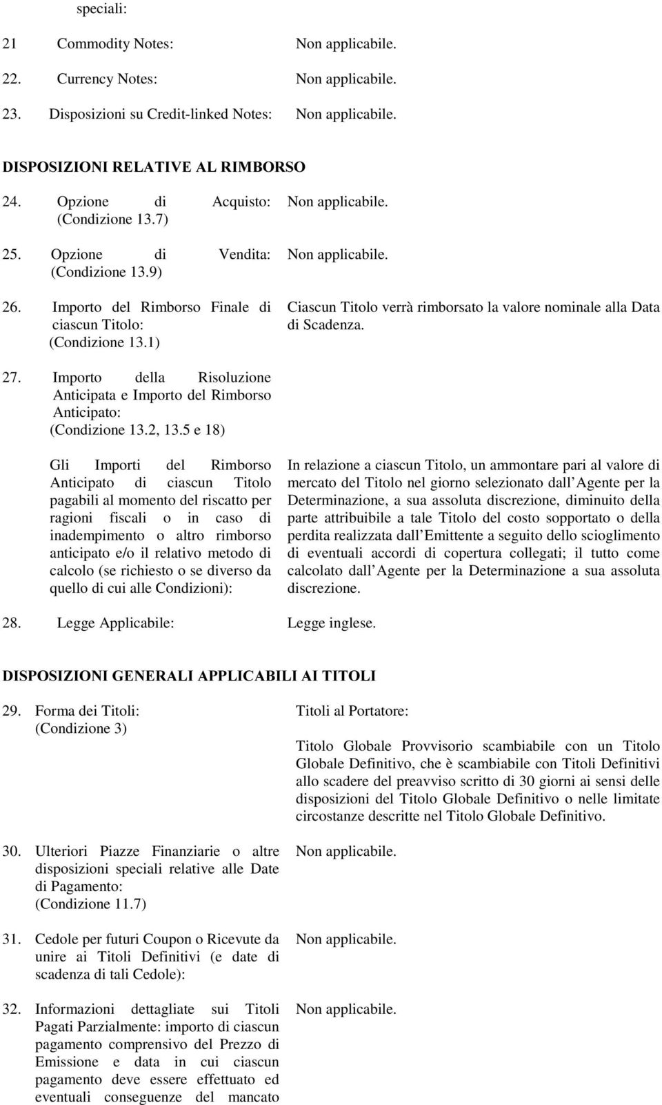 Importo della Risoluzione Anticipata e Importo del Rimborso Anticipato: (Condizione 13.2, 13.