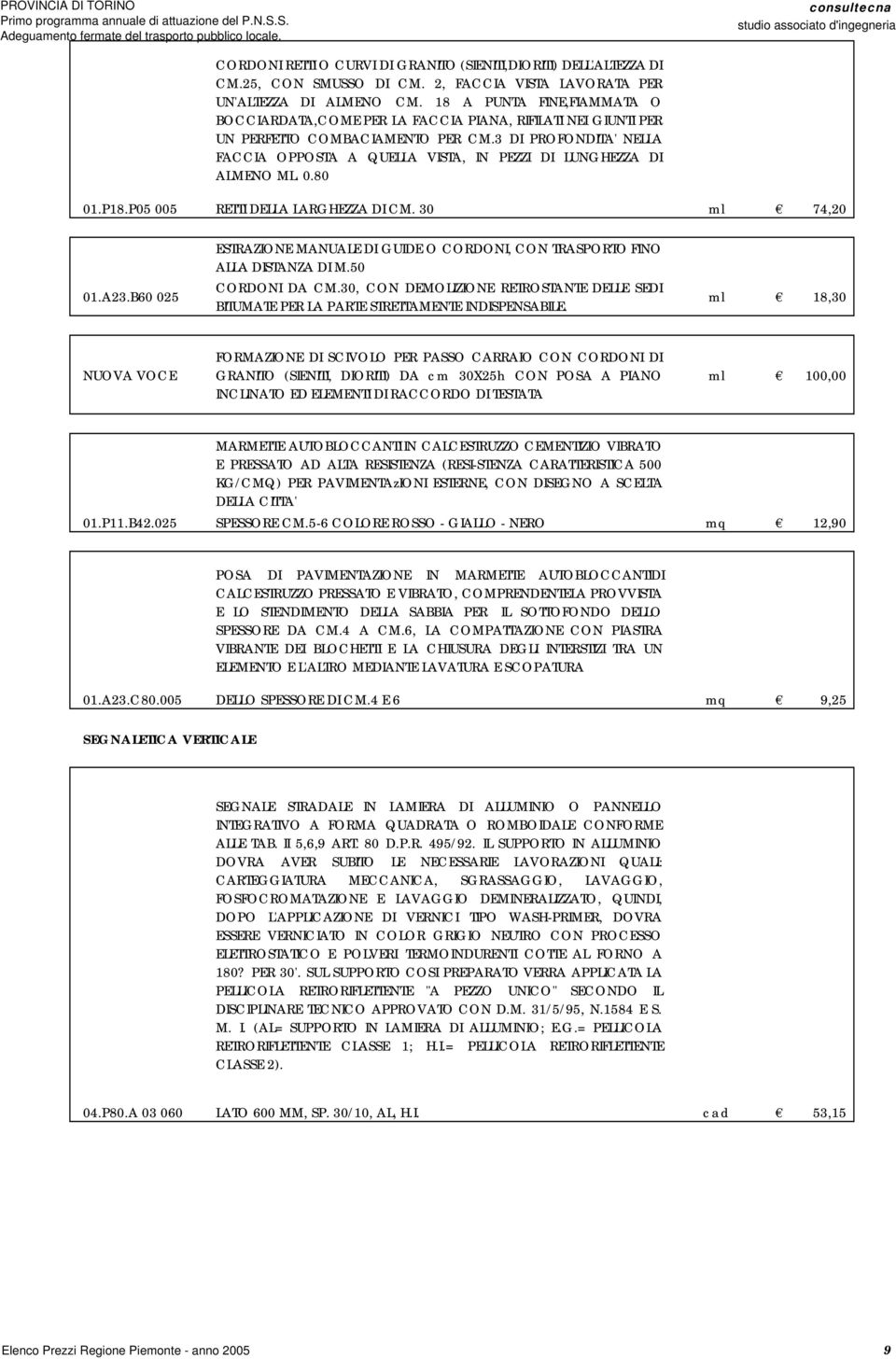 3 DI PROFONDITA' NELLA FACCIA OPPOSTA A QUELLA VISTA, IN PEZZI DI LUNGHEZZA DI ALMENO ML. 0.80 01.P18.P05 005 RETTI DELLA LARGHEZZA DI CM. 30 ml 74,20 01.A23.