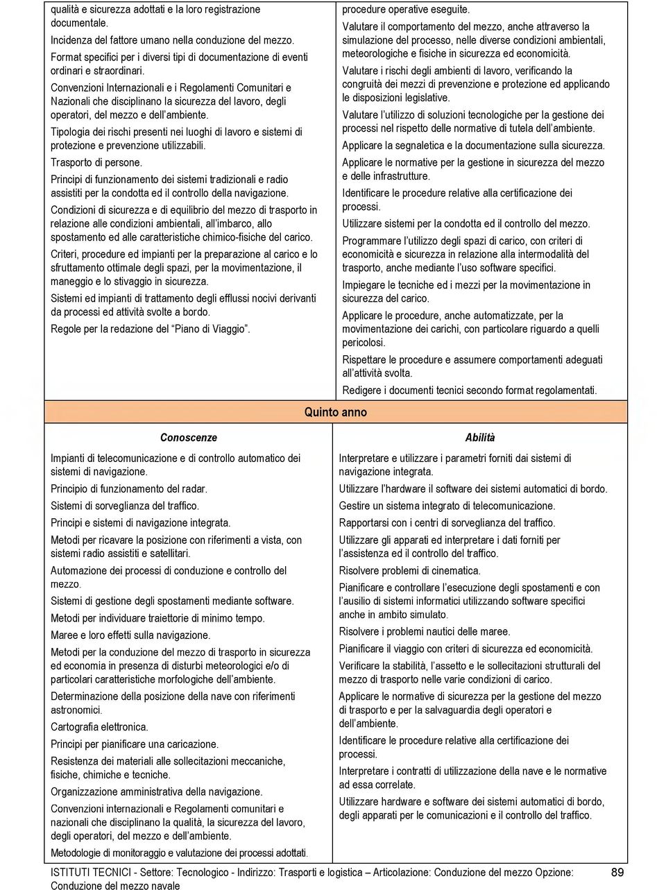 Convenzioni Internazionali e i Regolamenti Comunitari e Nazionali che disciplinano la sicurezza del lavoro, degli operatori, del mezzo e dell'ambiente.