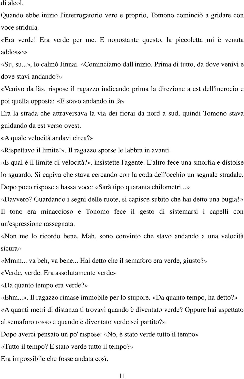 » «Venivo da là», rispose il ragazzo indicando prima la direzione a est dell'incrocio e poi quella opposta: «E stavo andando in là» Era la strada che attraversava la via dei fiorai da nord a sud,