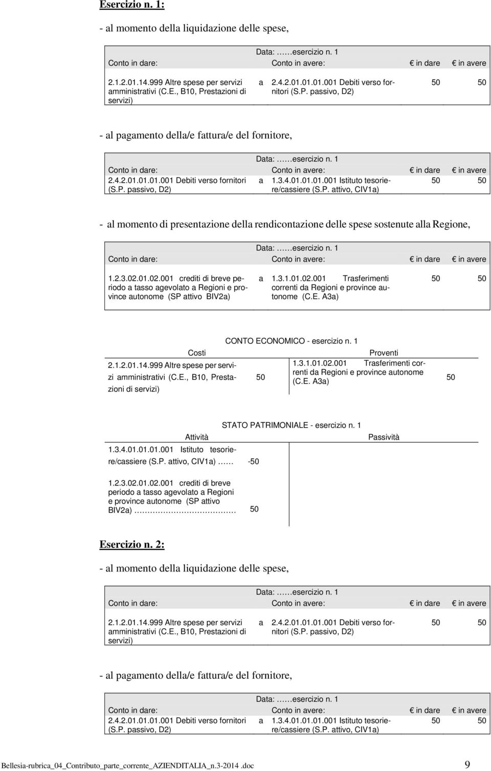 2.3.02.01.02.001 crediti di breve periodo a tasso agevolato a Regioni e province autonome (SP attivo BIV2a) a 1.3.1.01.02.001 Trasferimenti correnti da Regioni e province autonome (C.E. A3a) Costi 2.