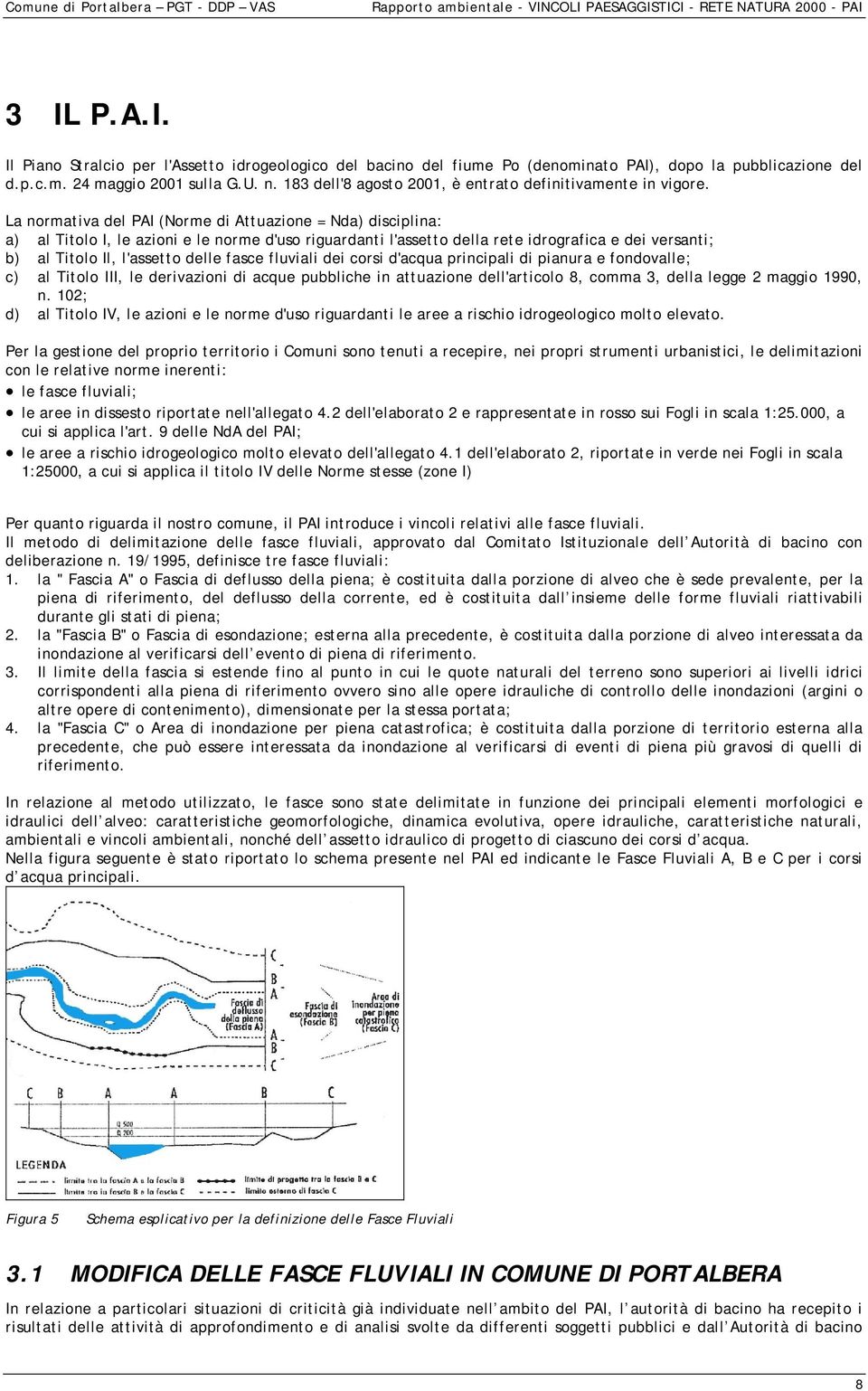 La normativa del PAI (Norme di Attuazione = Nda) disciplina: a) al Titolo I, le azioni e le norme d'uso riguardanti l'assetto della rete idrografica e dei versanti; b) al Titolo Il, l'assetto delle