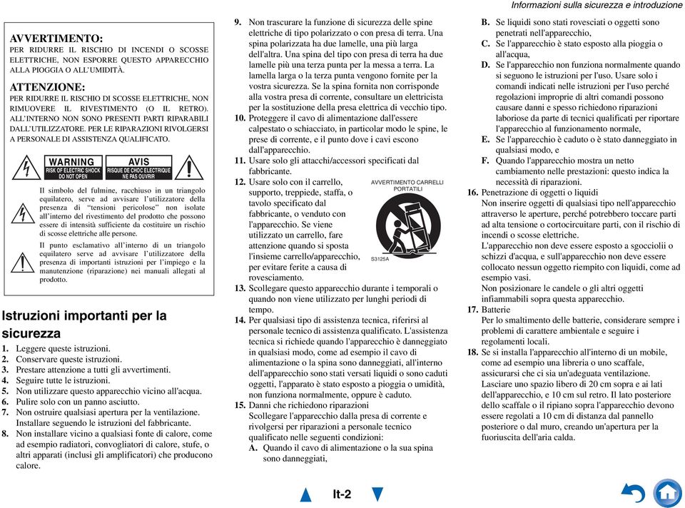 PER LE RIPARAZIONI RIVOLGERSI A PERSONALE DI ASSISTENZA QUALIFICATO.