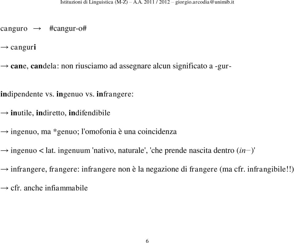 infrangere: inutile, indiretto, indifendibile ingenuo, ma *genuo; l'omofonia è una coincidenza ingenuo