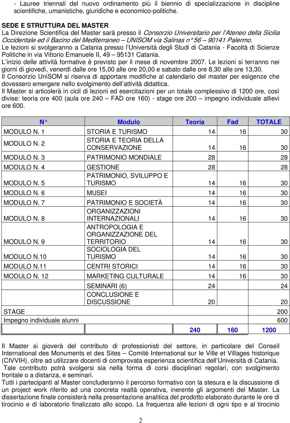 90141 Palermo. Le lezioni si svolgeranno a Catania presso l Università degli Studi di Catania - Facoltà di Scienze Politiche in via Vittorio Emanuele II, 49 95131 Catania.