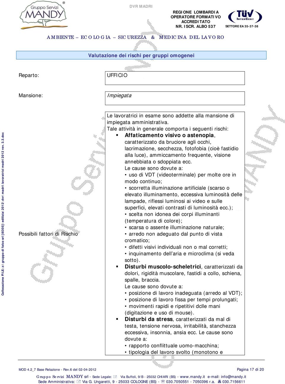 ammiccamento frequente, visione annebbiata o sdoppiata ecc.