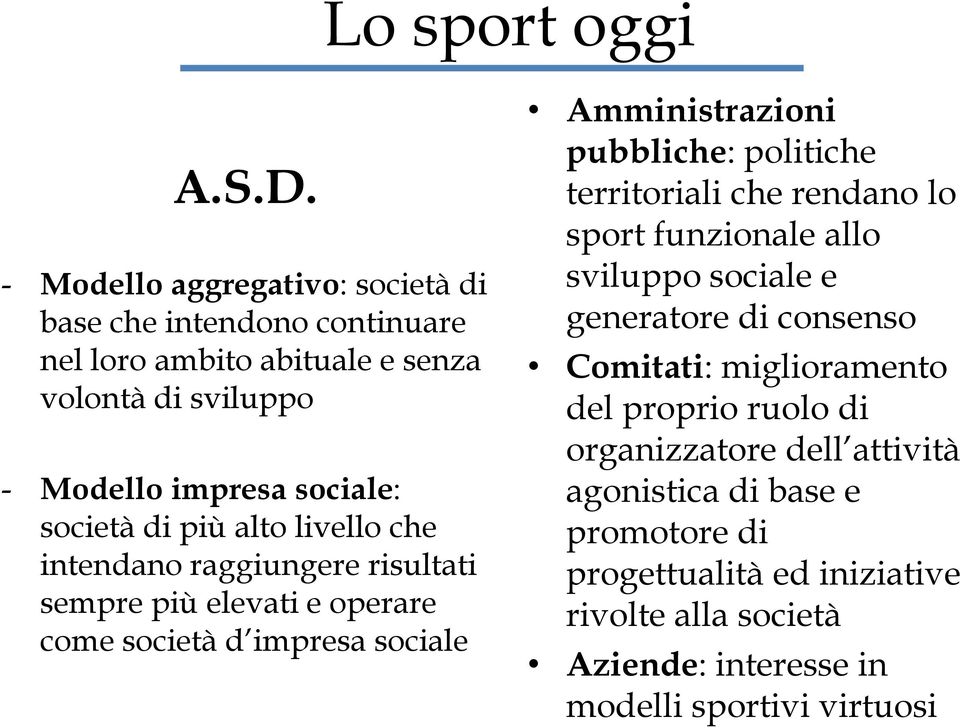 più alto livello che intendano raggiungere risultati sempre più elevati e operare come società d impresa sociale Amministrazioni pubbliche: politiche