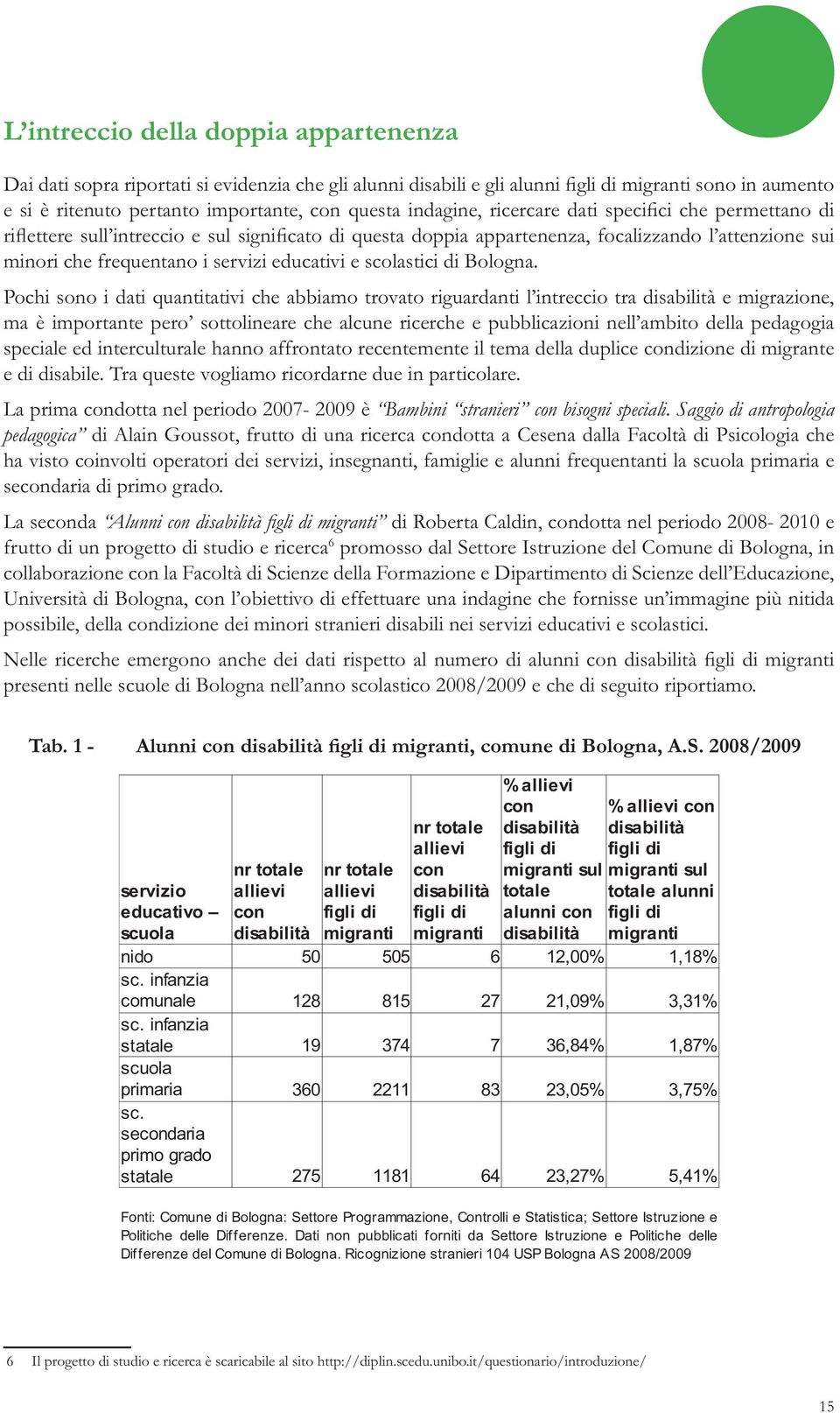 La seconda di Roberta Caldin, condotta nel periodo 2008-2010 e frutto di un progetto di studio e ricerca 6 promosso dal Settore Istruzione del Comune di Bologna, in collaborazione con la Facoltà di