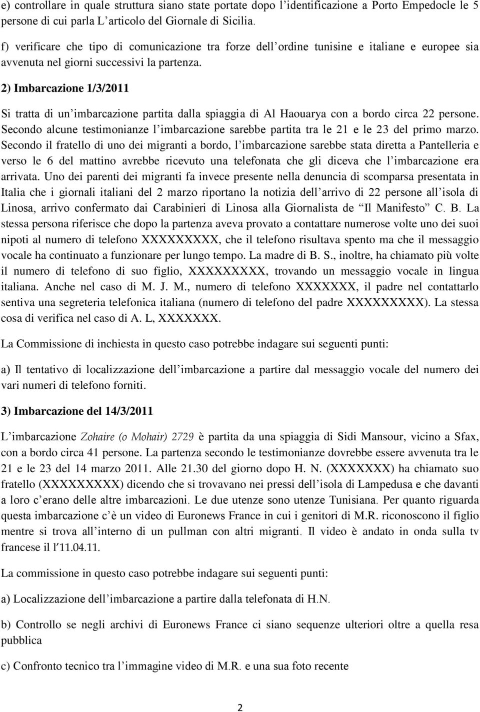 2) Imbarcazione 1/3/2011 Si tratta di un imbarcazione partita dalla spiaggia di Al Haouarya con a bordo circa 22 persone.