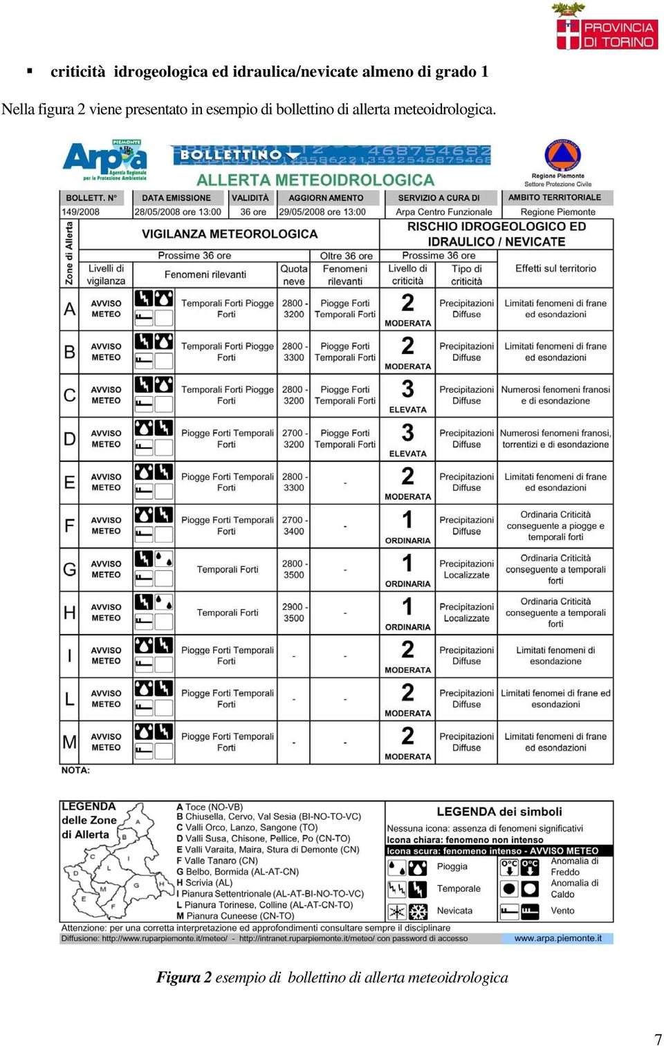 in esempio di bollettino di allerta meteoidrologica.