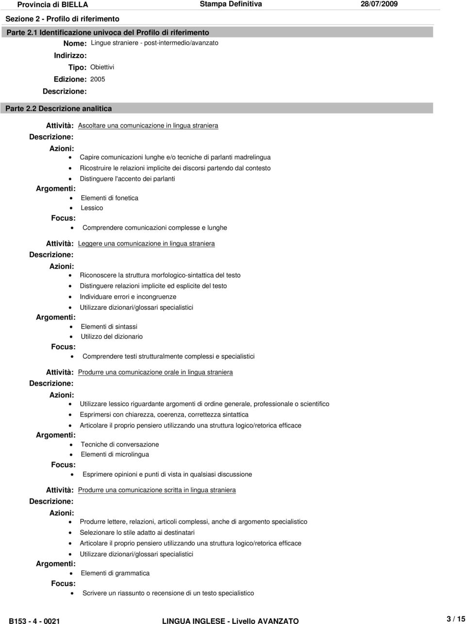 2 Descrizione analitica Attività: Descrizione: Azioni: Attività: Descrizione: Attività: Descrizione: Attività: Descrizione: Focus: Azioni: Focus: Azioni: Focus: Azioni: Focus: Ascoltare una