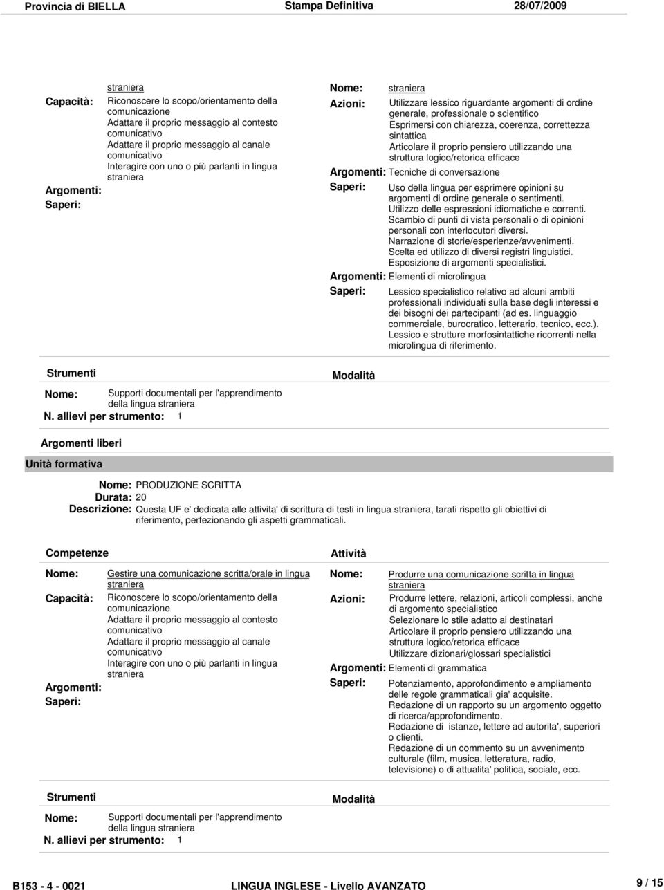 allievi per strumento: 1 Azioni: Utilizzare lessico riguardante argomenti di ordine generale, professionale o scientifico Esprimersi con chiarezza, coerenza, correttezza sintattica Articolare il