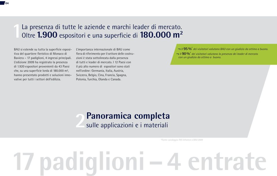 920 espositori provenienti da 43 Paesi che, su una superficie lorda di 180.000 m², hanno presentato prodotti e soluzioni innovative per tutti i settori dell edilizia.