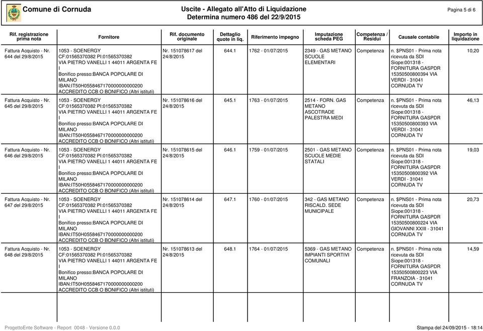 1 1763-01/07/2015 2514 - FORN. GAS METANO ASCOTRADE PALESTRA MED 15350500800393 VA VERD - 31041 46,13 646 del 29/8/2015 CF:01565370382 P:01565370382 VA PETRO VANELL 1 44011 ARGENTA FE Nr.