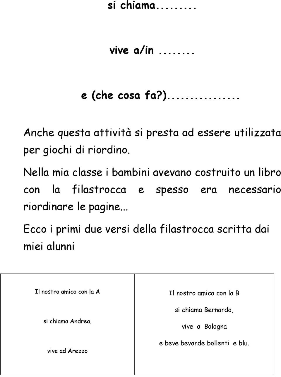 Nella mia classe i bambini avevano costruito un libro con la filastrocca e spesso era necessario riordinare le