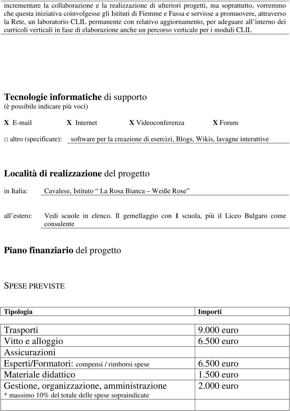 informatiche di supporto (è possibile indicare più voci) X E-mail X Internet X Videoconferenza X Forum altro (specificare): software per la creazione di esercizi, Blogs, Wikis, lavagne interattive