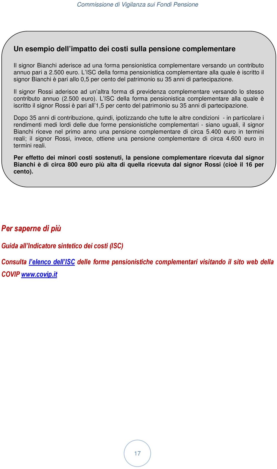 Il signor Rossi aderisce ad un altra forma di previdenza complementare versando lo stesso contributo annuo (2.500 euro).