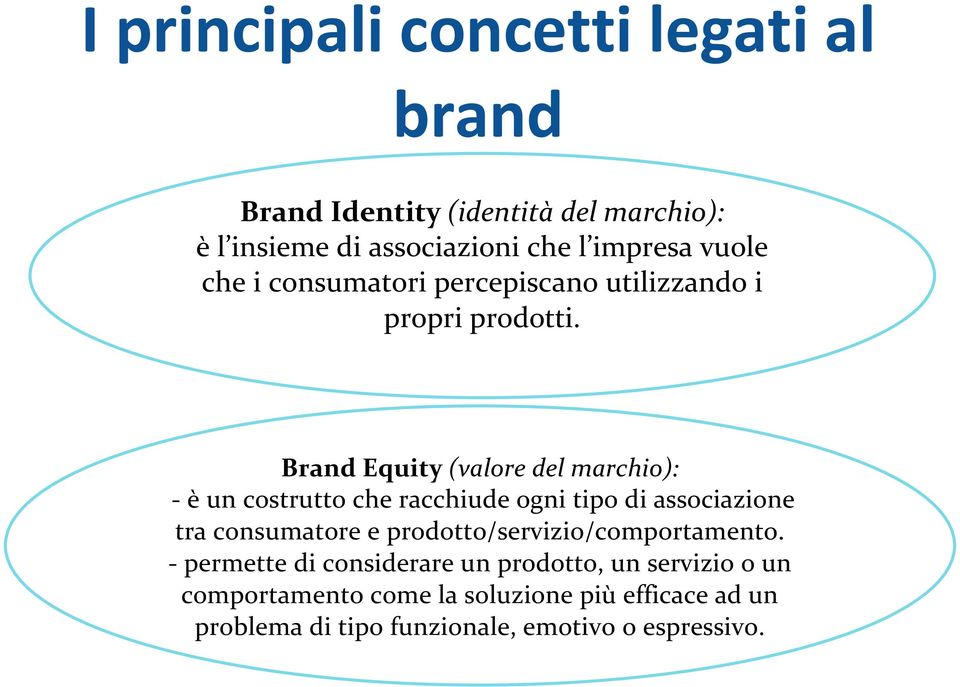 Brand Equity(valore del marchio): - è un costrutto che racchiude ogni tipo di associazione tra consumatore e