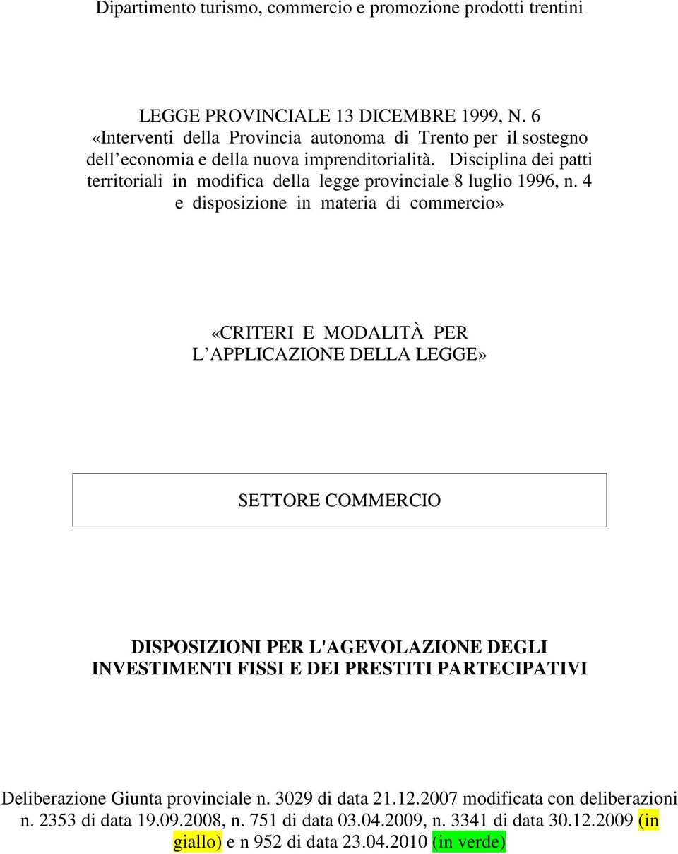 Disciplina dei patti territoriali in modifica della legge provinciale 8 luglio 1996, n.