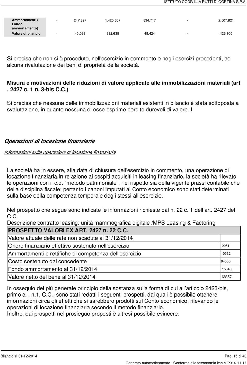 Misura e motivazioni delle riduzioni di valore applicate alle immobilizzazioni materiali (art. 2427 c. 1 n. 3-bis C.