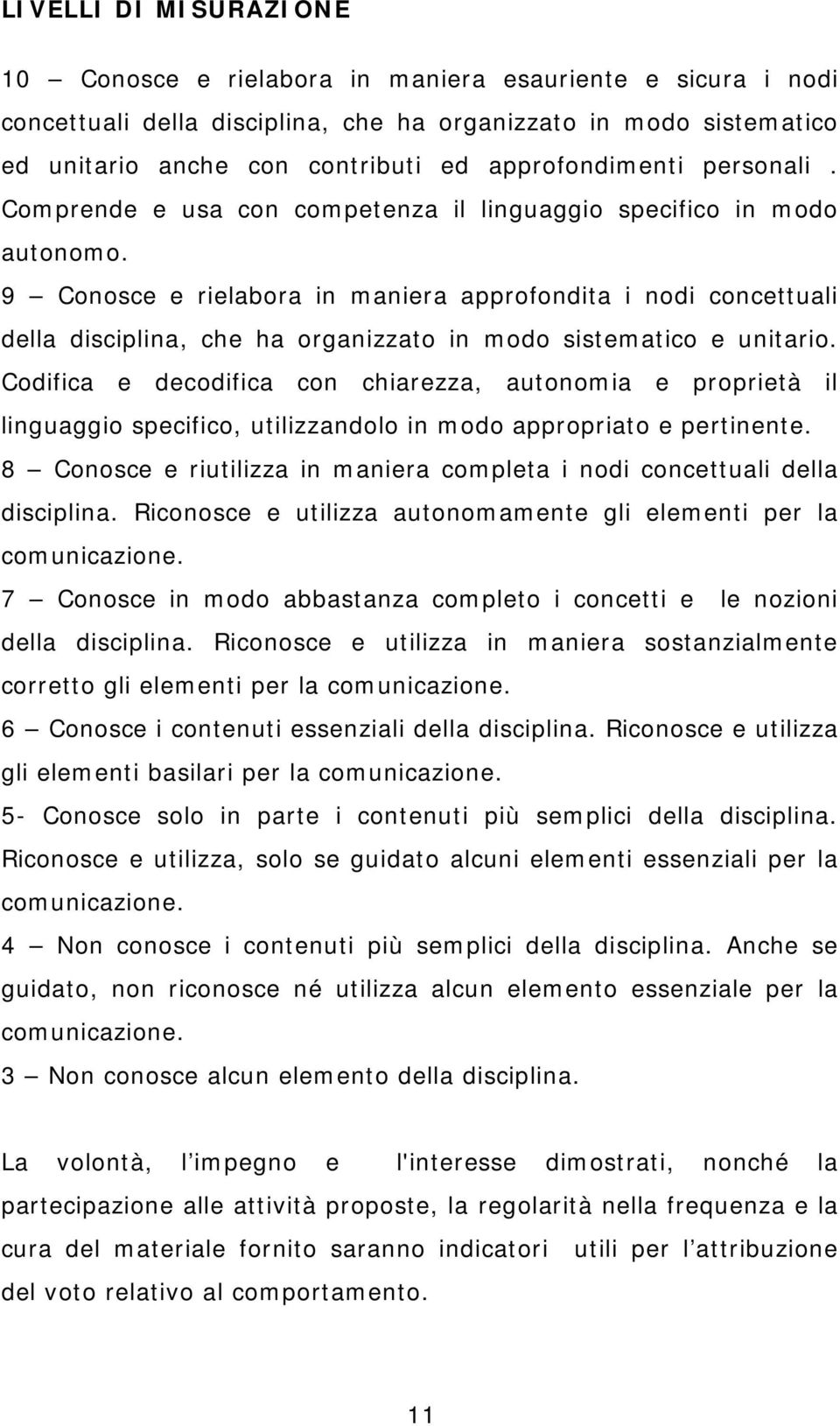 9 Conosce e rielabora in maniera approfondita i nodi concettuali della disciplina, che ha organizzato in modo sistematico e unitario.