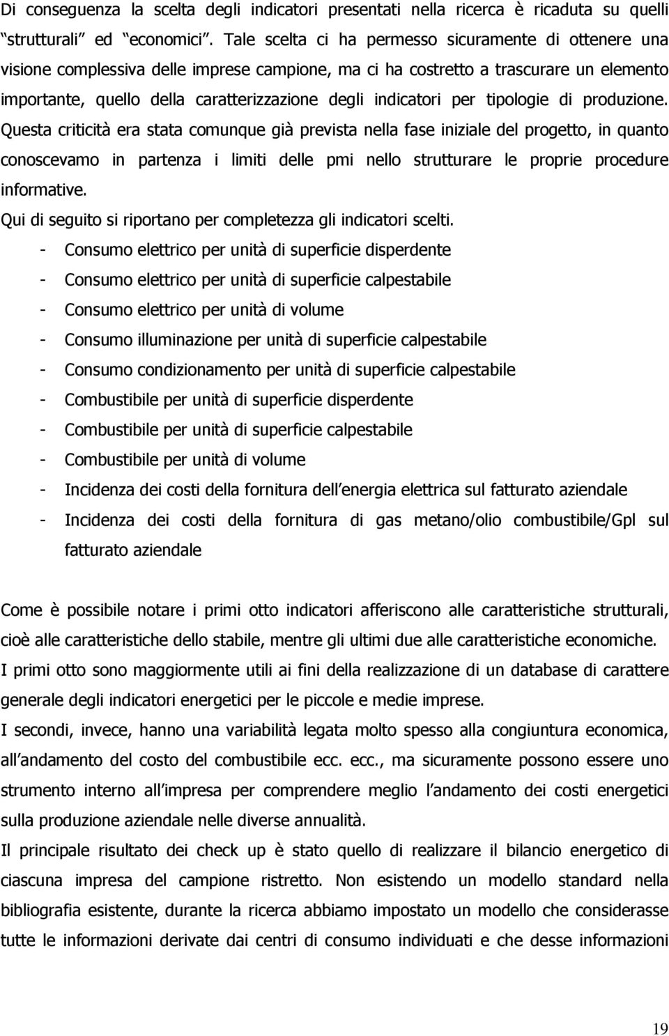 indicatori per tipologie di produzione.