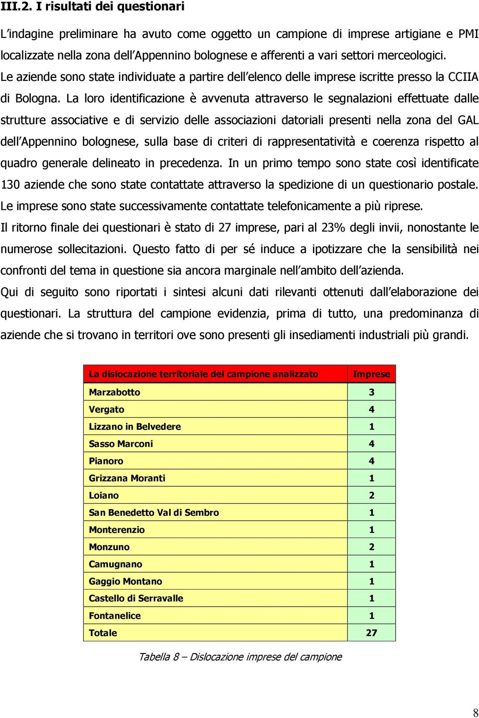 Le aziende sono state individuate a partire dell elenco delle imprese iscritte presso la CCIIA di Bologna.