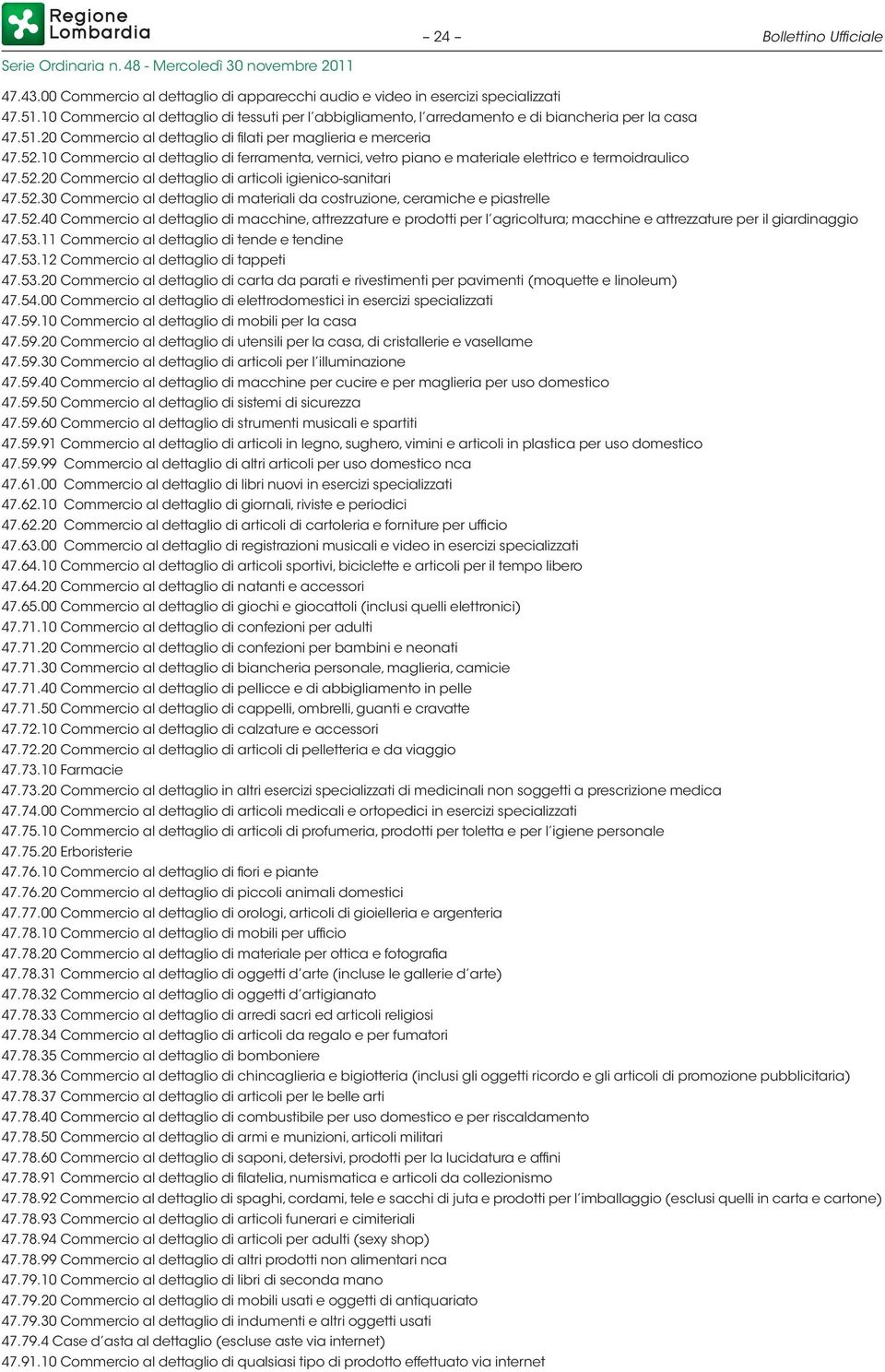 10 Commercio al dettaglio di ferramenta, vernici, vetro piano e materiale elettrico e termoidraulico 47.52.20 Commercio al dettaglio di articoli igienico-sanitari 47.52.30 Commercio al dettaglio di materiali da costruzione, ceramiche e piastrelle 47.