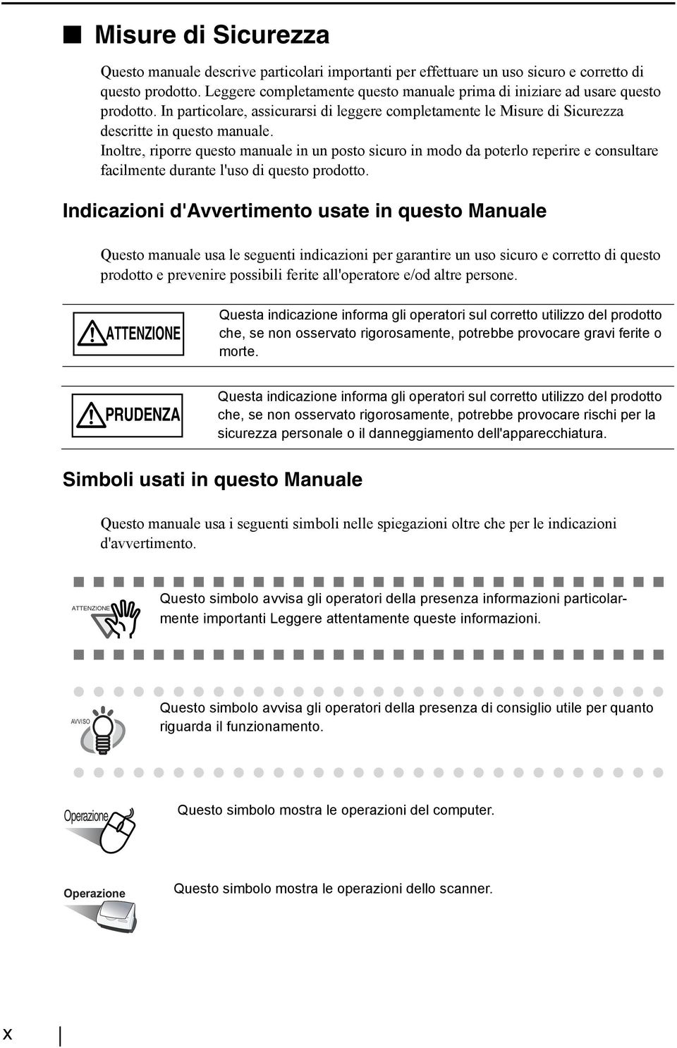 Inoltre, riporre questo manuale in un posto sicuro in modo da poterlo reperire e consultare facilmente durante l'uso di questo prodotto.