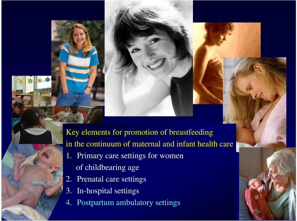 Primary care settings for women of childbearing age 2.
