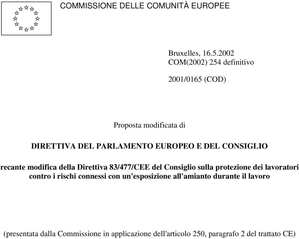 DEL CONSIGLIO recante modifica della Direttiva 83/477/CEE del Consiglio sulla protezione dei lavoratori