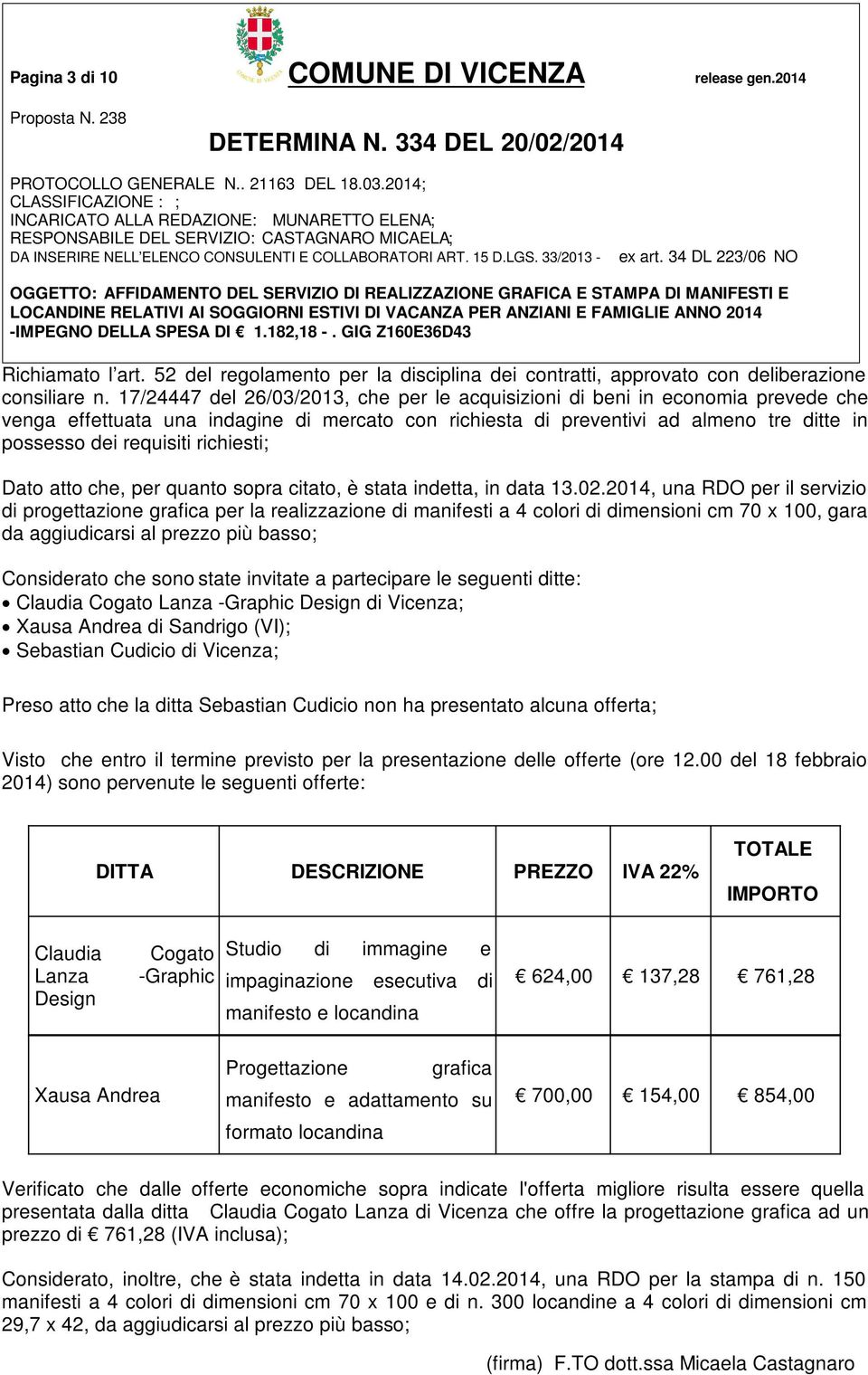 richiesti; Dato atto che, per quanto sopra citato, è stata indetta, in data 13.02.