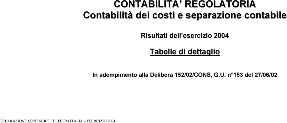 dettaglio In adempimento alla Delibera 152/02/CONS, G.U.